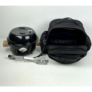 Harley Davidson Motorcycle Charcoal BBQ Grill Portable Travel Set w/ Bag & Tools